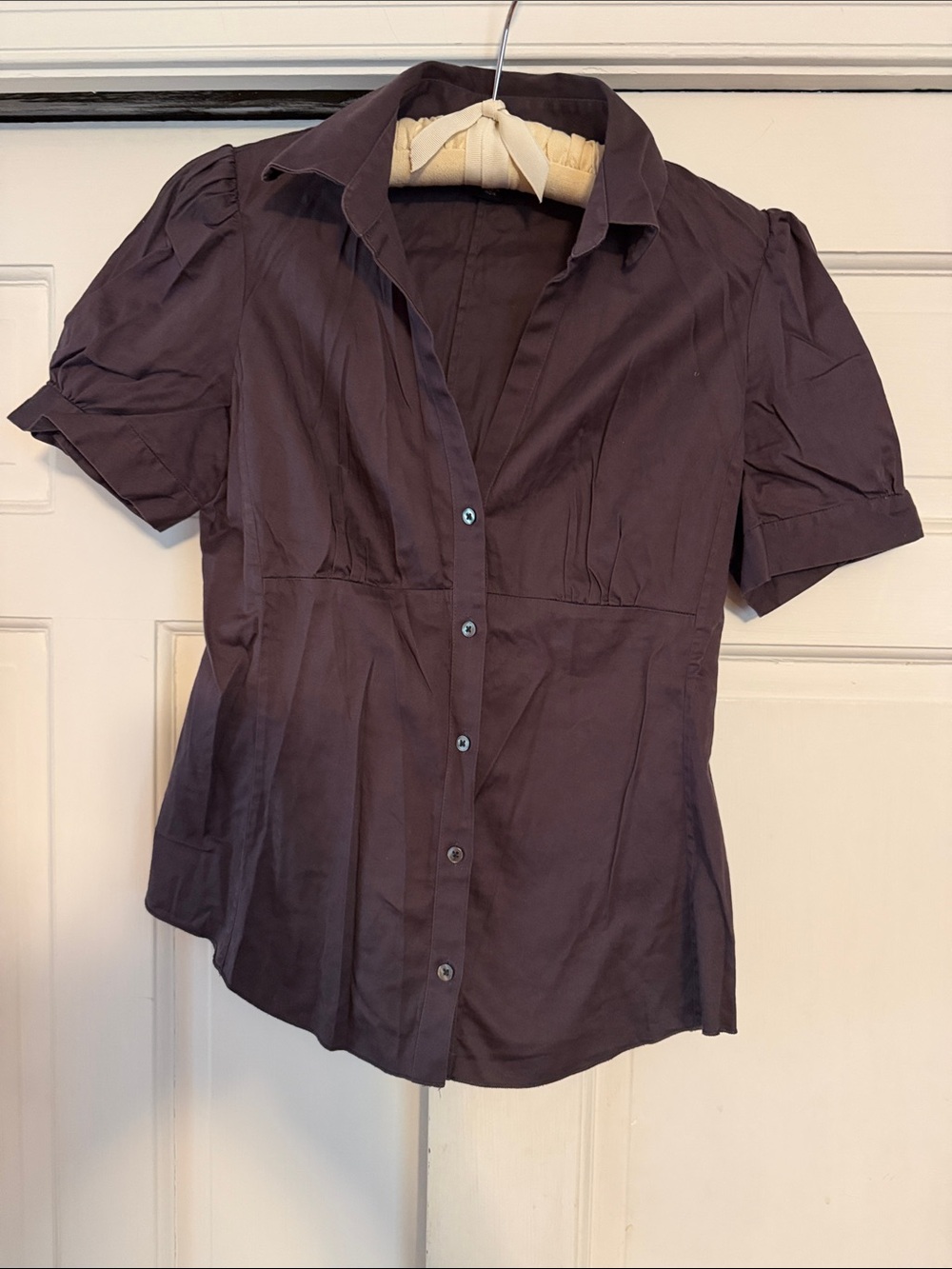 Banana Republic Short-Sleeve Button Front Blouse in chocolate brown
